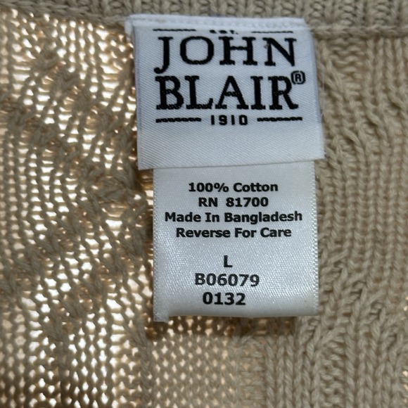 VINTAGE John Blair Cable Knit 3/4 Zip Mens L Tall Ivory Sweater 90 Pockets - Picture 6 of 8
